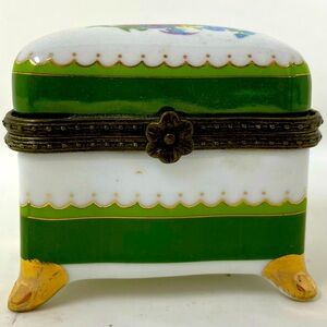 Vintage Ceramic Green and White Trinket Box